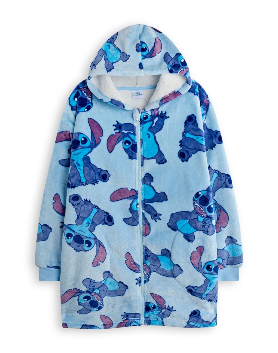 Disney Girls Blue Stitch Zip Through Blanket Hoodie