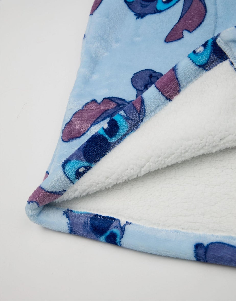 Disney Girls Blue Stitch Zip Through Blanket Hoodie