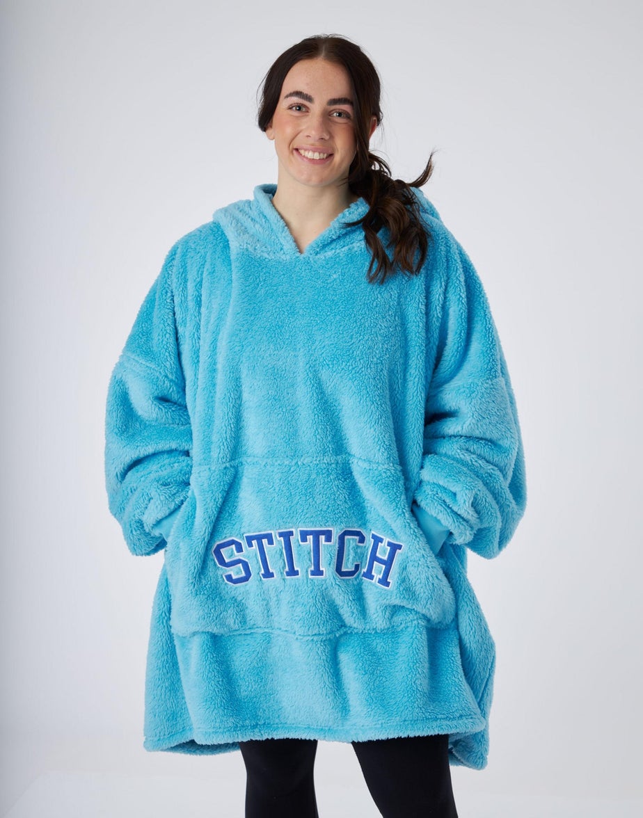 Vanilla Underground Disney Adults Applique Ears & Lettering Blue Blanket Hoodie