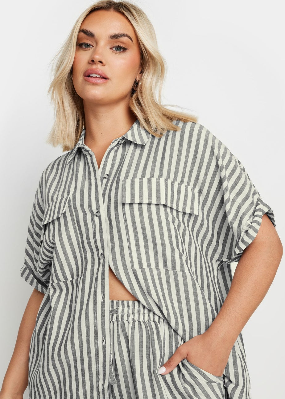 YOURS Curve Black Stripe Linen Shirt