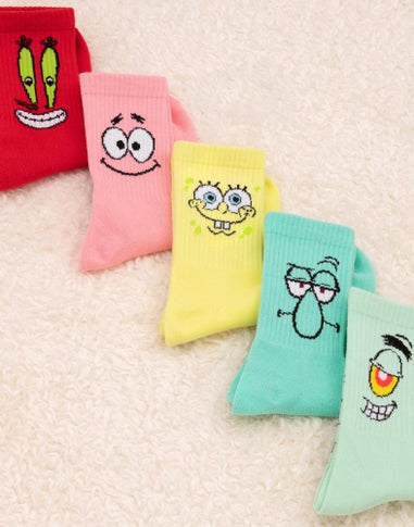 SpongeBob SquarePants Unisex Yellow Mutli-Character Calf Socks Set Of 5