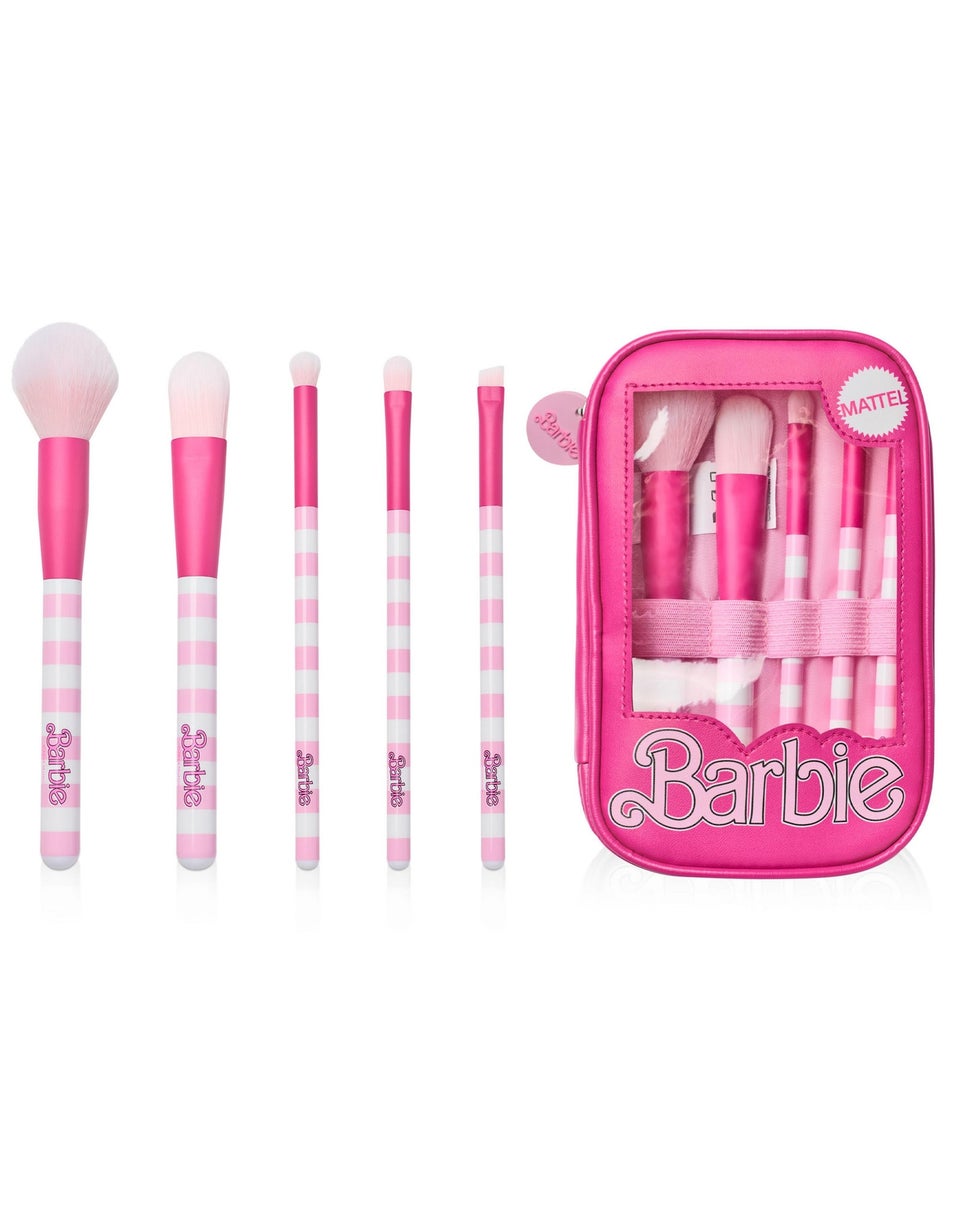 Vanilla Underground Barbie Adults Retro Stripe Makeup Brush Pink Set