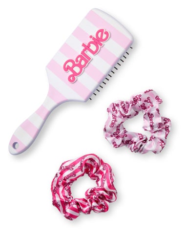 Barbie Womens Pink Retro Stripe Hair Brush & Scrunchie Set