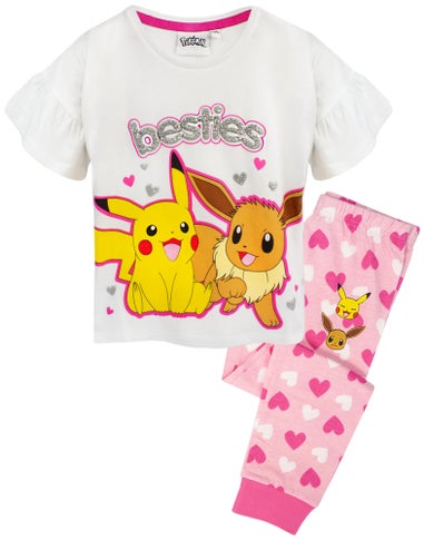 Pokemon Kids White Pikachu Eeevee Pyjama Set (3 - 12 Years)