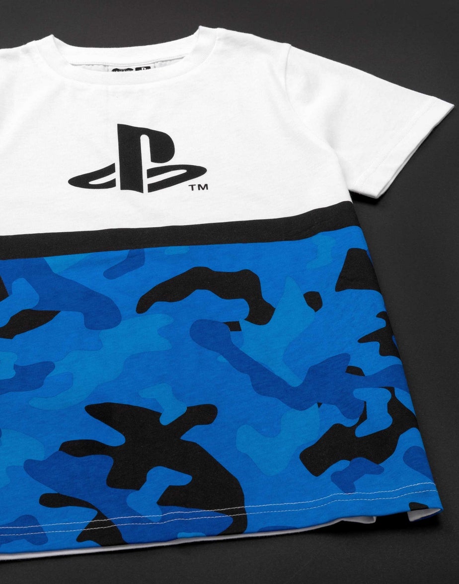 Vanilla Underground PlayStation Kids Logo & Camo Print White T-Shirt