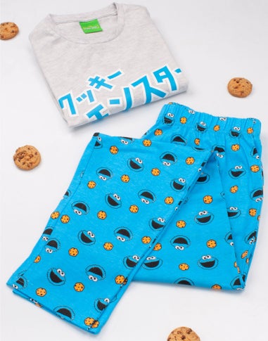 Vanilla Underground Sesame Street Adults Cookie Monster Japanese Text Blue PJs