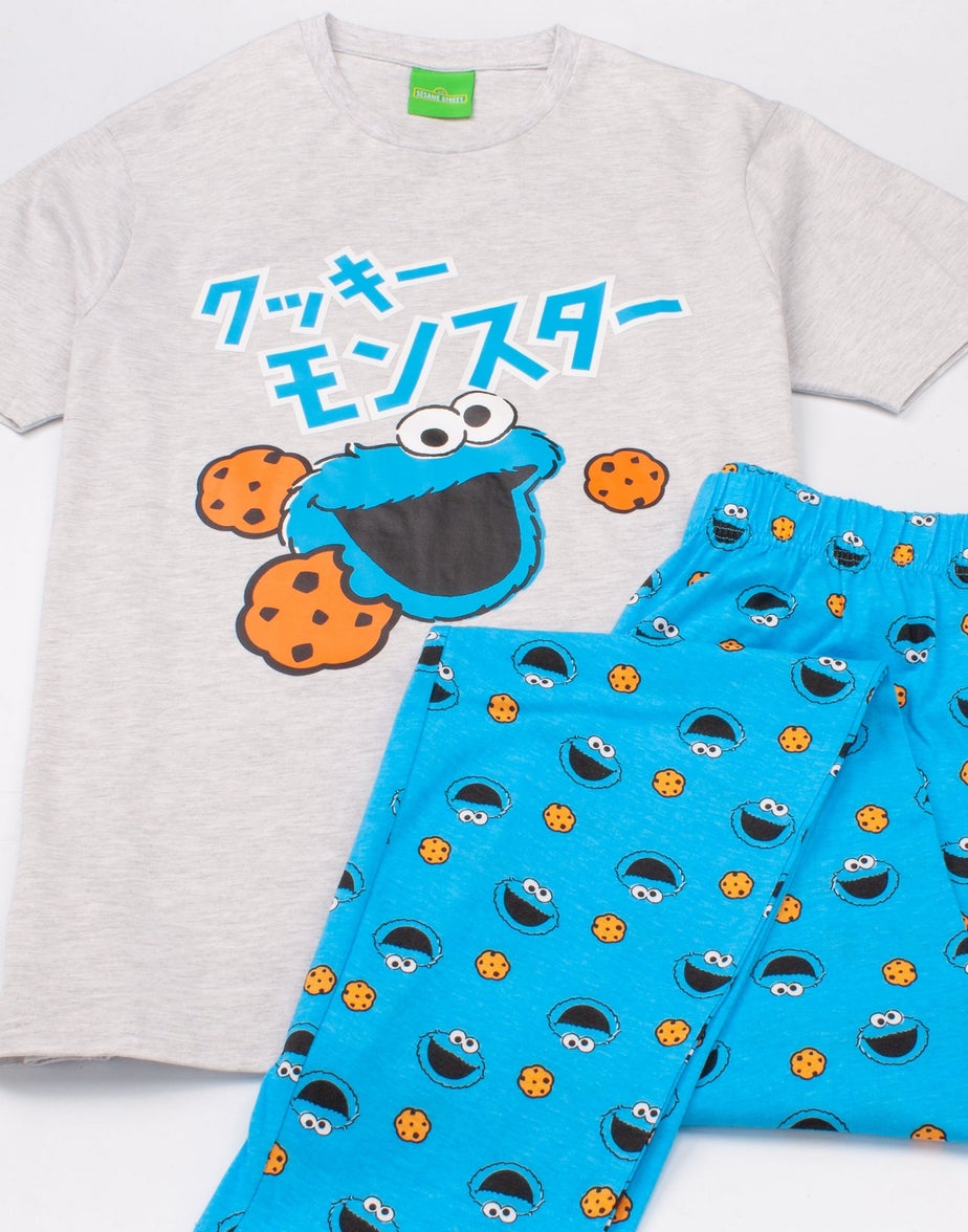Vanilla Underground Sesame Street Adults Cookie Monster Japanese Text Blue PJs