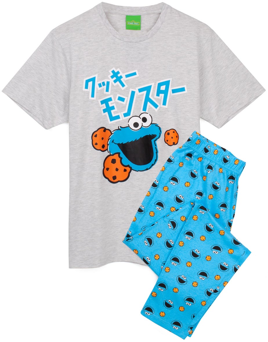 Vanilla Underground Sesame Street Adults Cookie Monster Japanese Text Blue PJs