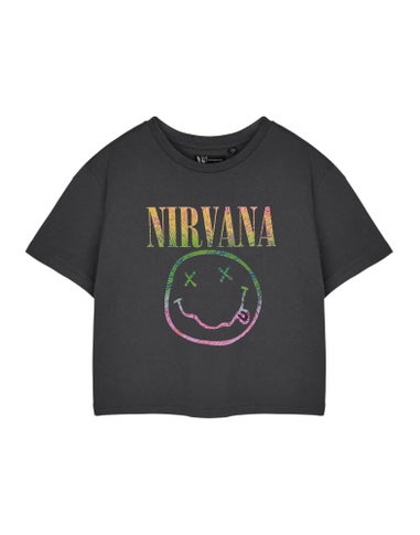 Vanilla Underground Nirvana Adults Rainbow Logo Grey Cropped T-Shirt