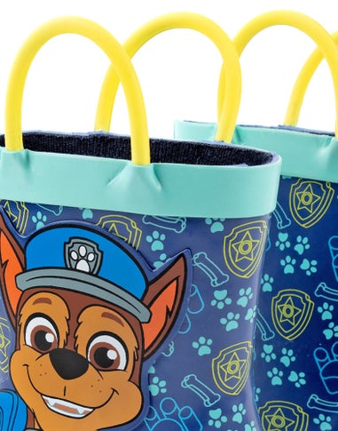 Vanilla Underground Paw Patrol Kids Chase Graphic Wellington Boots with Handles Blue