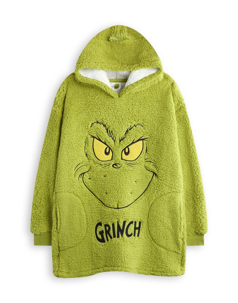 Vanilla Underground The Grinch Kids Embroided Face Blanket Green Hoodie