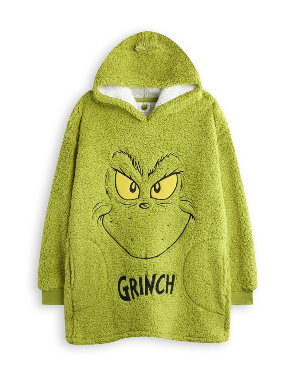 Vanilla Underground The Grinch Kids Embroided Face Blanket Green Hoodie