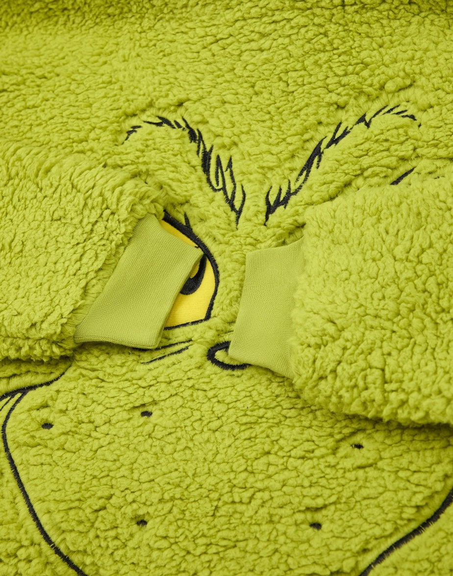 Vanilla Underground The Grinch Kids Embroided Face Blanket Green Hoodie
