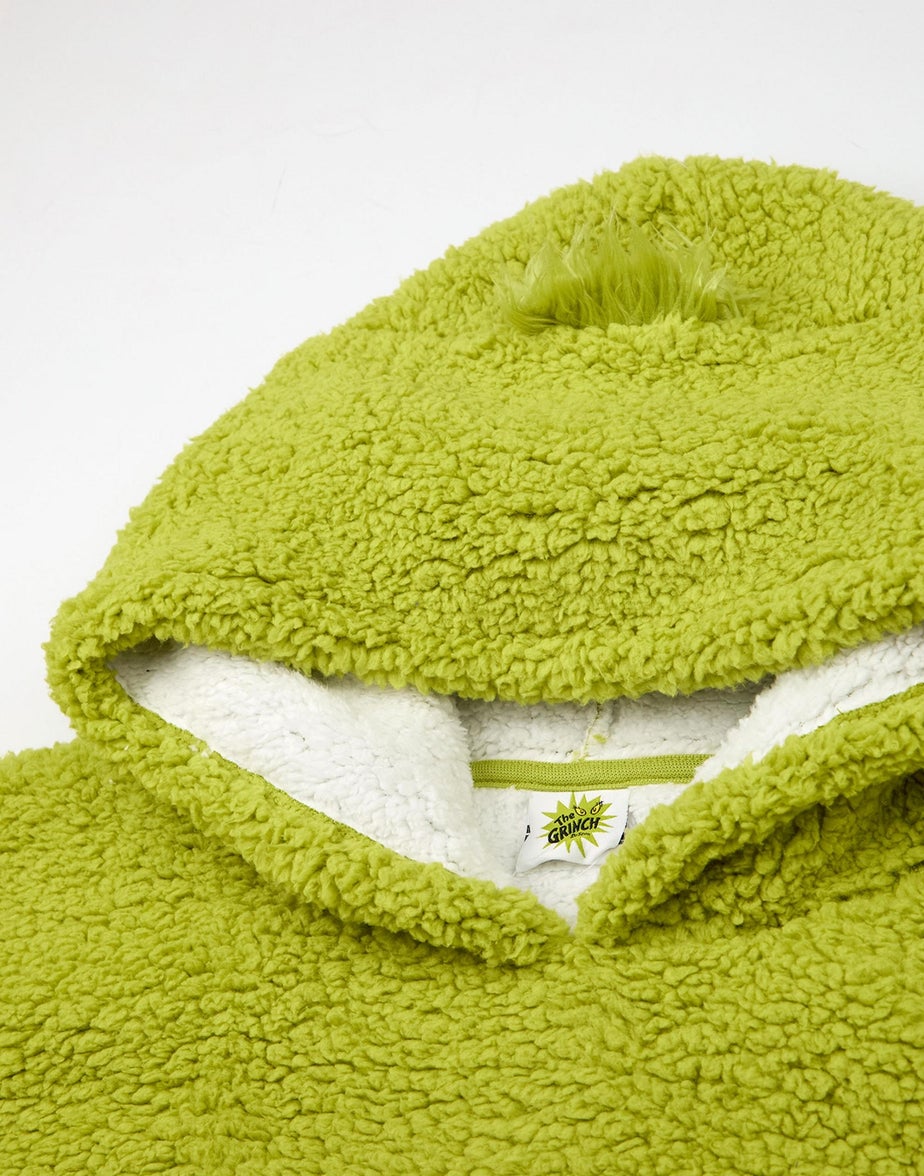 Vanilla Underground The Grinch Kids Embroided Face Blanket Green Hoodie
