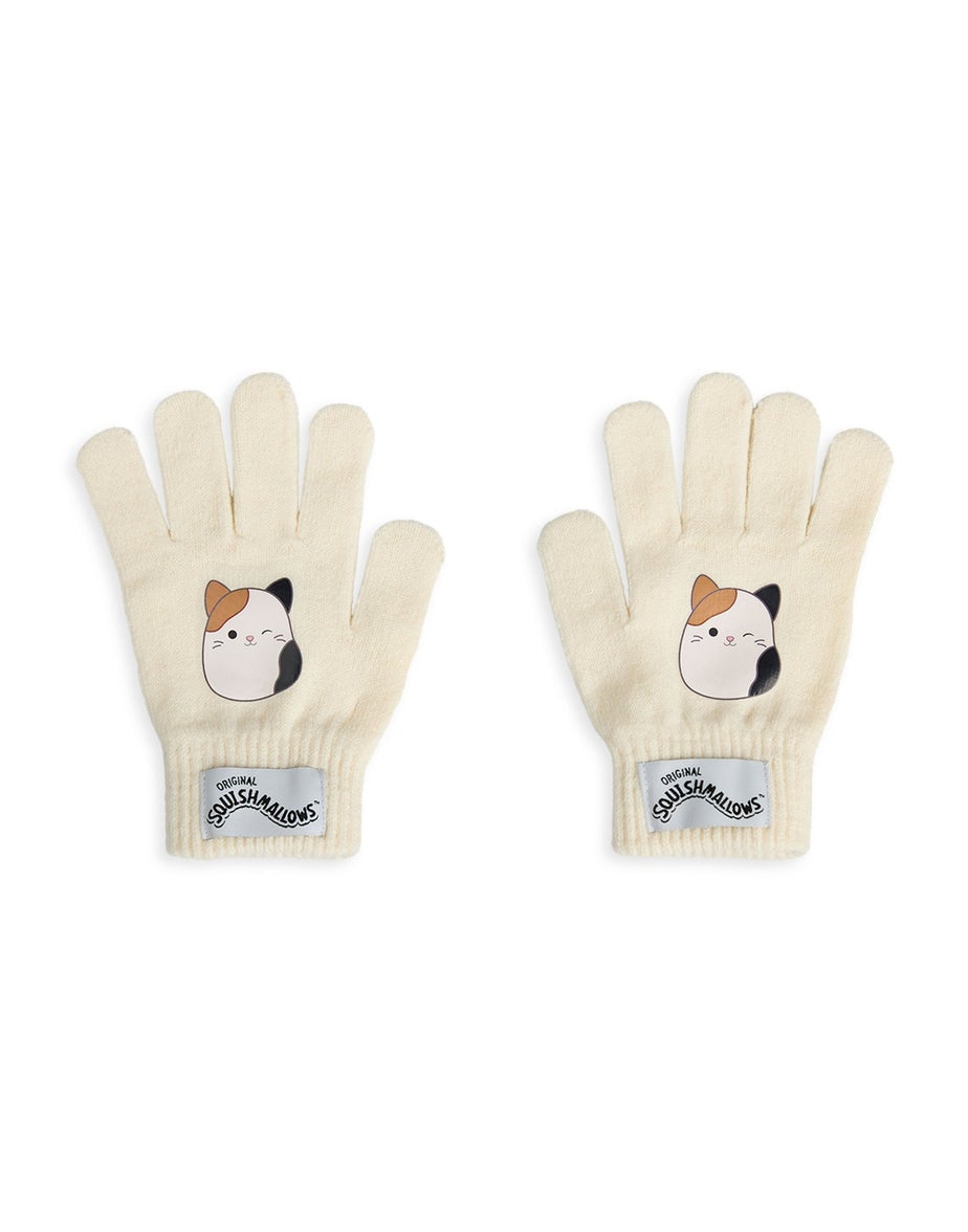 Squishmallows Girls Beige Cam The Cat Beanie & Gloves Set
