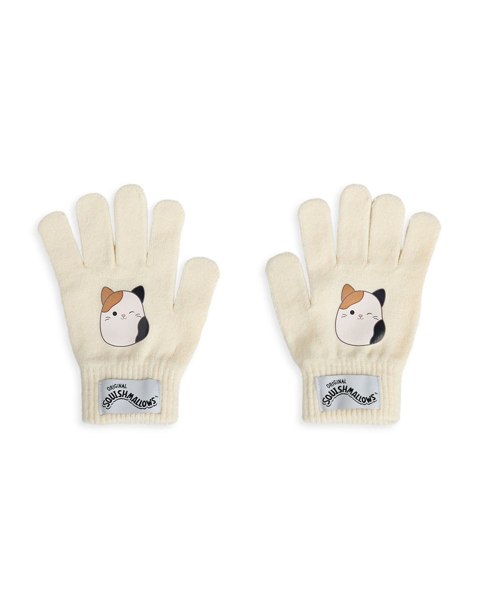 Squishmallows Girls Beige Cam The Cat Beanie & Gloves Set