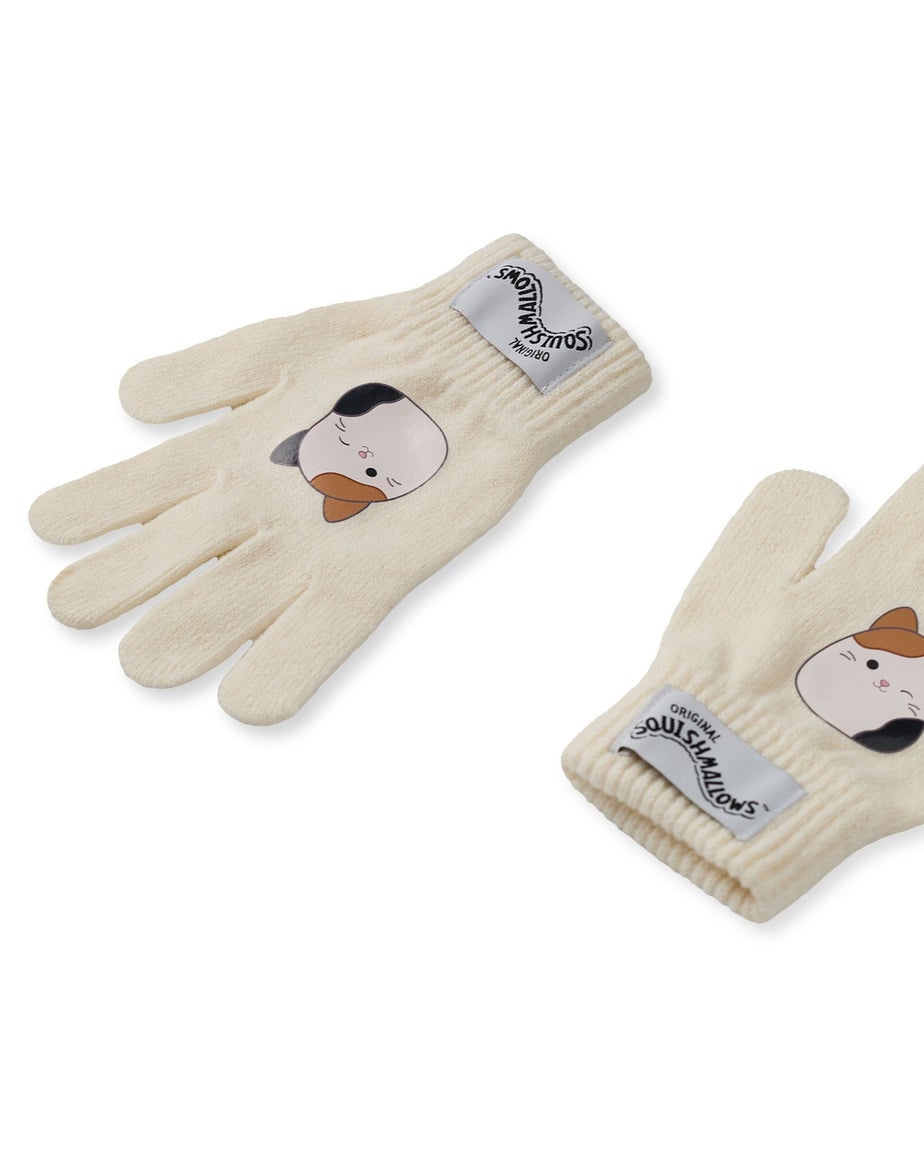 Squishmallows Girls Beige Cam The Cat Beanie & Gloves Set