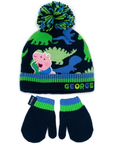 Peppa Pig Boys Blue Beanie & Gloves Set