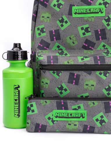 Minecraft Boys Grey Creeper Backpack Set 4 Piece