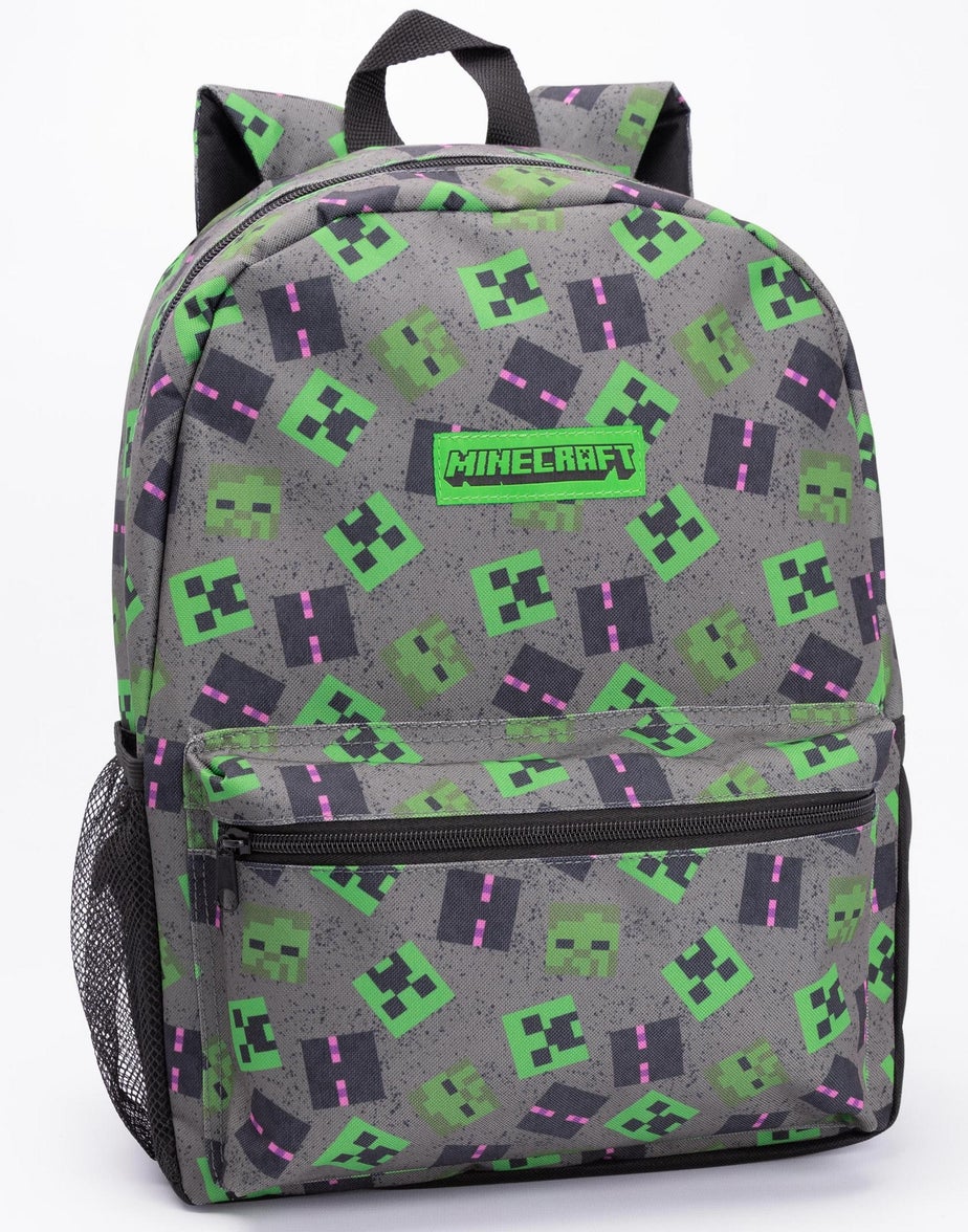Minecraft Boys Grey Creeper Backpack Set 4 Piece