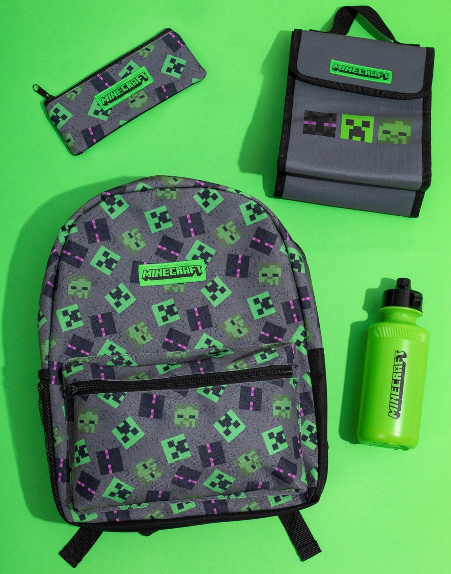 Minecraft Boys Grey Creeper Backpack Set 4 Piece