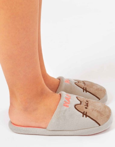 Vanilla Underground Pusheen Adults Pusheen & Nah Embroidered Graphic Mule Grey Slippers