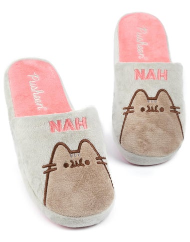 Vanilla Underground Pusheen Adults Pusheen & Nah Embroidered Graphic Mule Grey Slippers