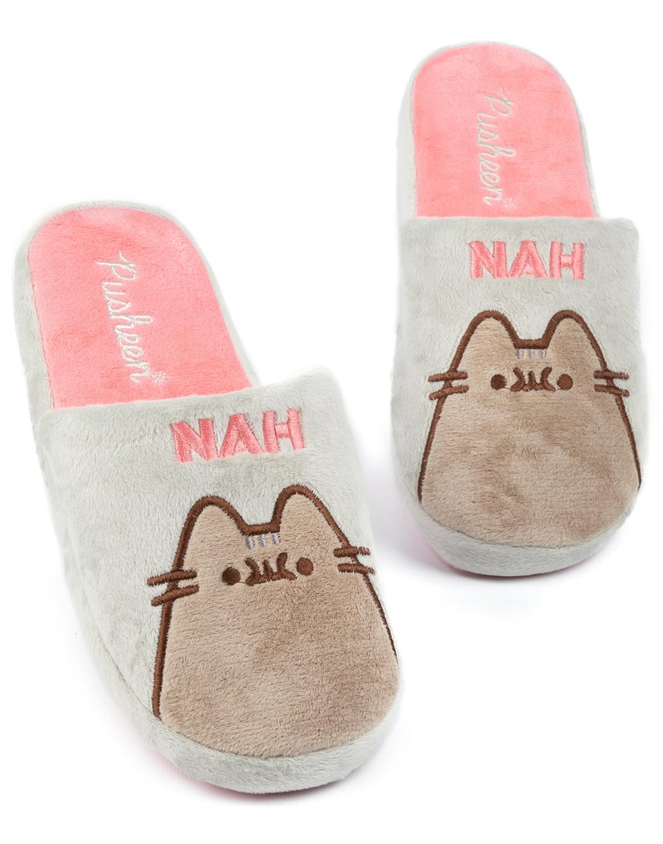 Vanilla Underground Pusheen Adults Pusheen & Nah Embroidered Graphic Mule Grey Slippers