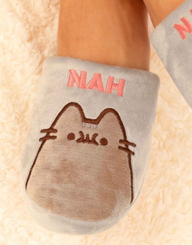 Vanilla Underground Pusheen Adults Pusheen & Nah Embroidered Graphic Mule Grey Slippers
