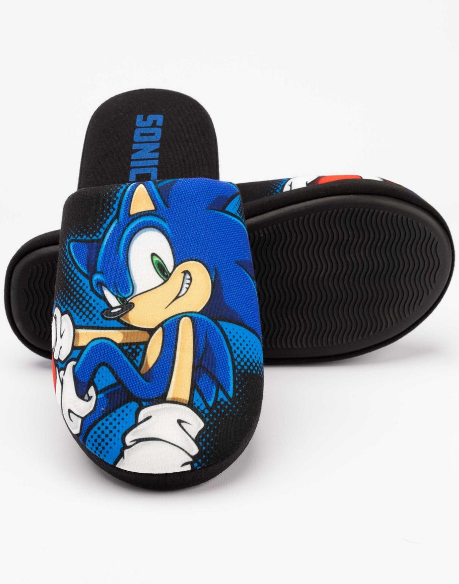 Sonic The Hedgehog Mens Black Sonic Mule Slippers