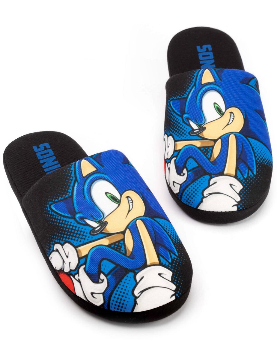 Sonic The Hedgehog Mens Black Sonic Mule Slippers