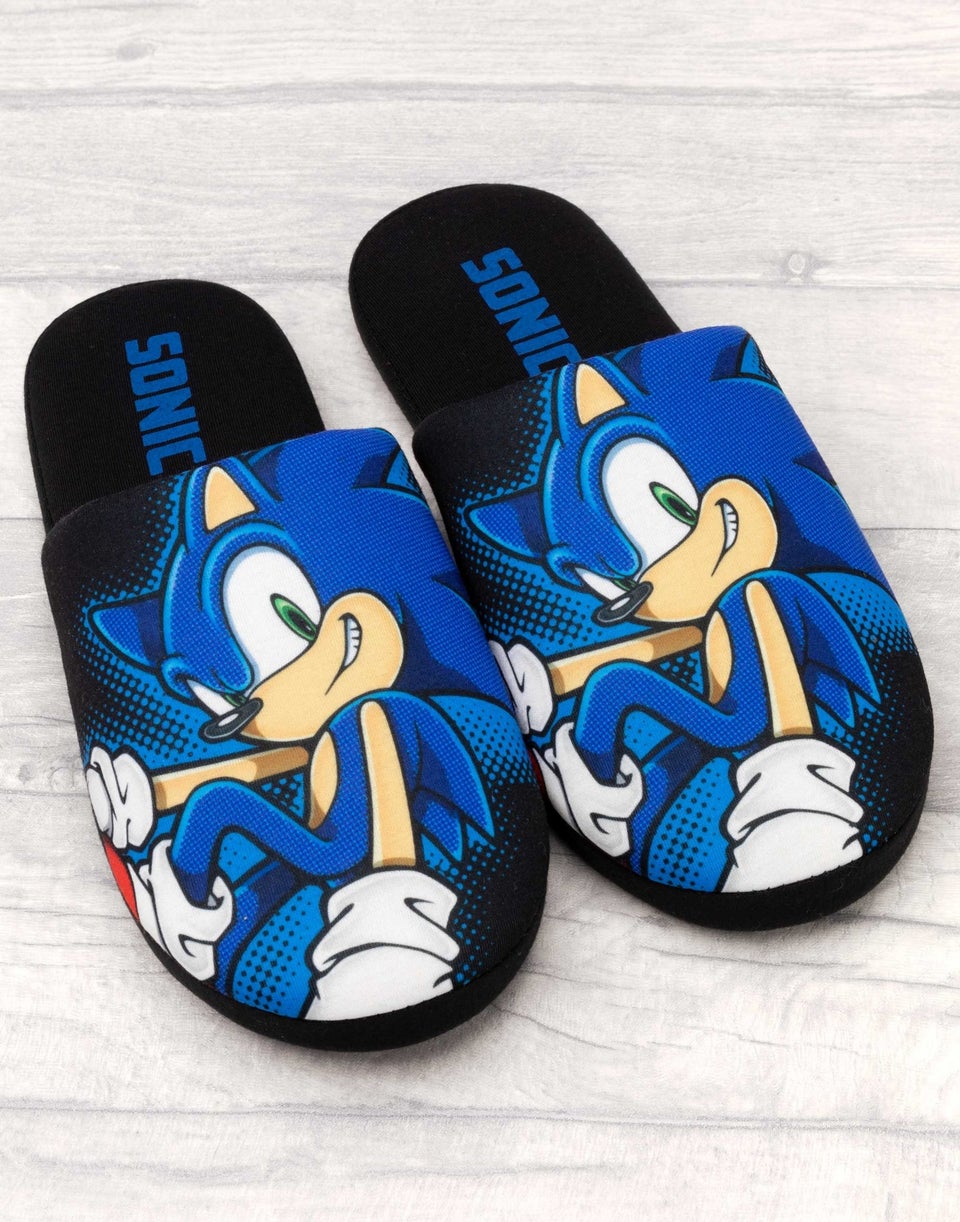 Sonic The Hedgehog Mens Black Sonic Mule Slippers