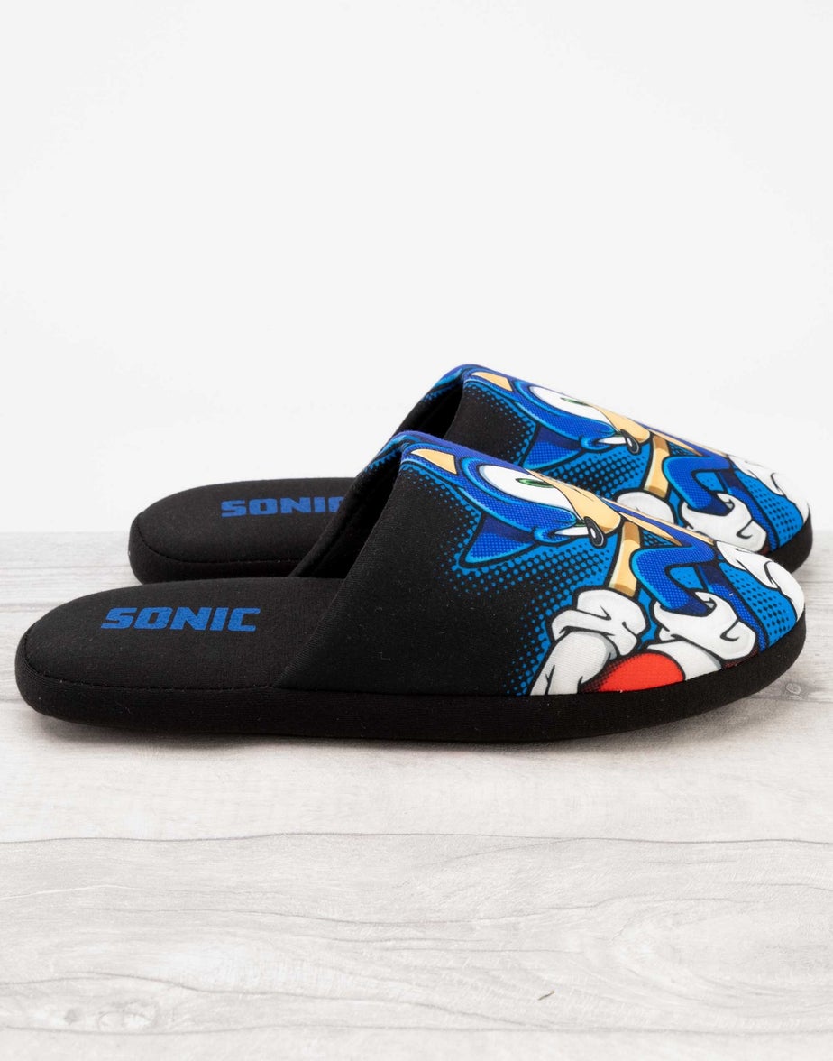 Sonic The Hedgehog Mens Black Sonic Mule Slippers