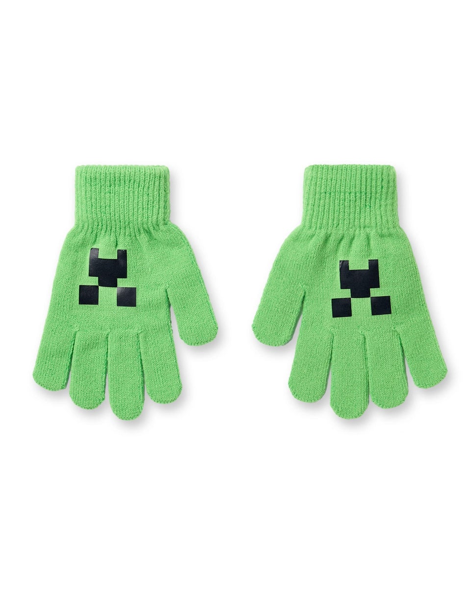 Minecraft Boys Green Creeper Face Beanie, Gloves & Scarf Set