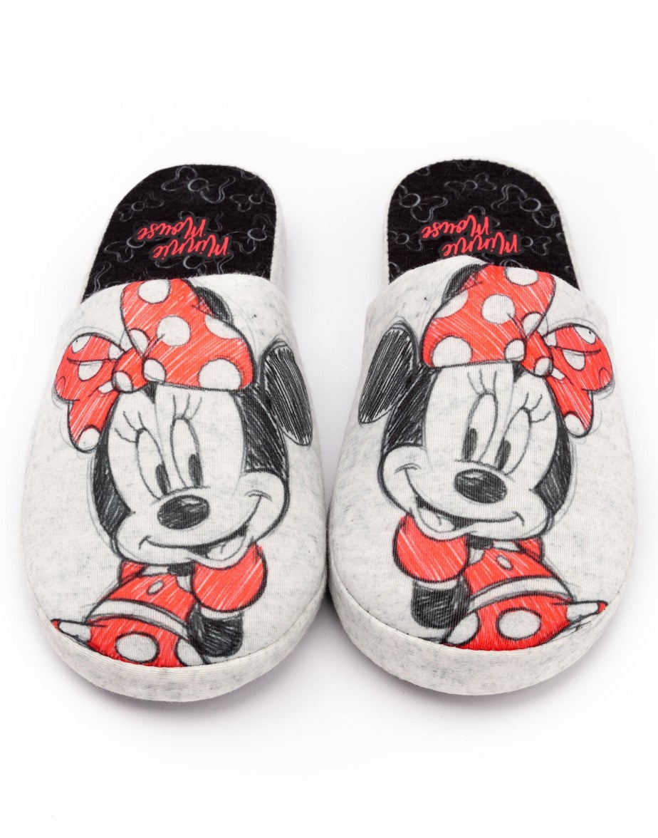 Disney Grey Minnie Mouse Sketch Placement Print Mule Slippers
