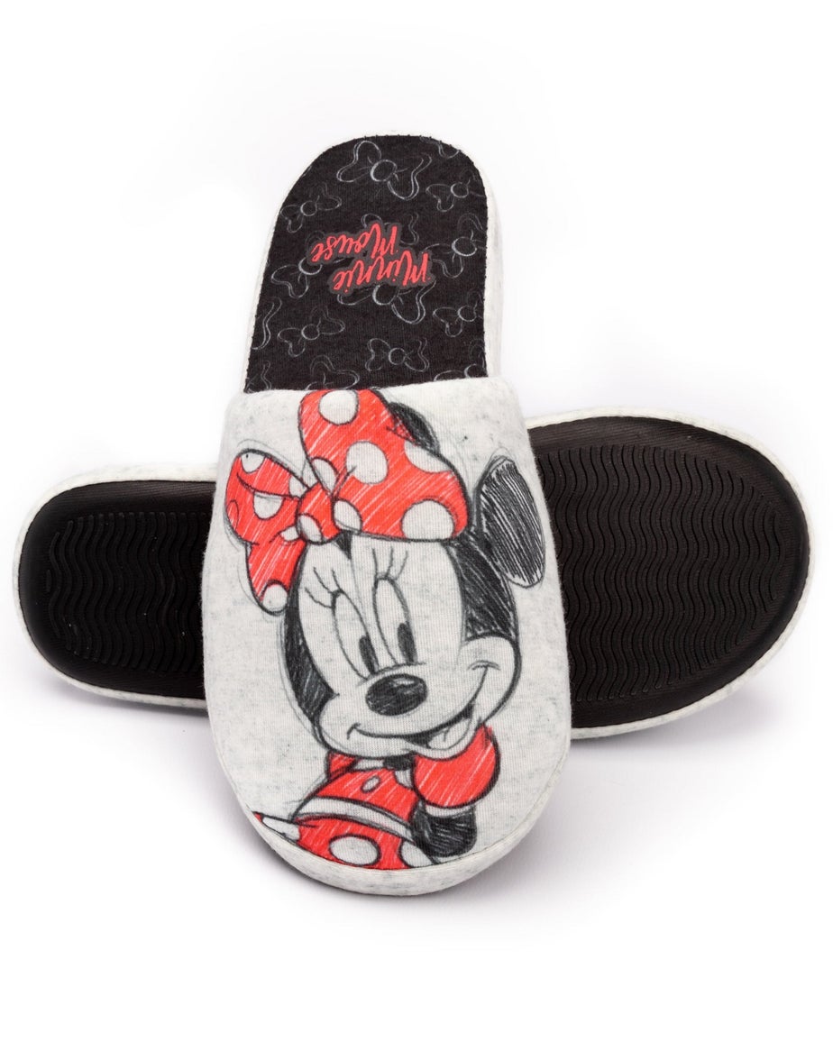 Disney Grey Minnie Mouse Sketch Placement Print Mule Slippers