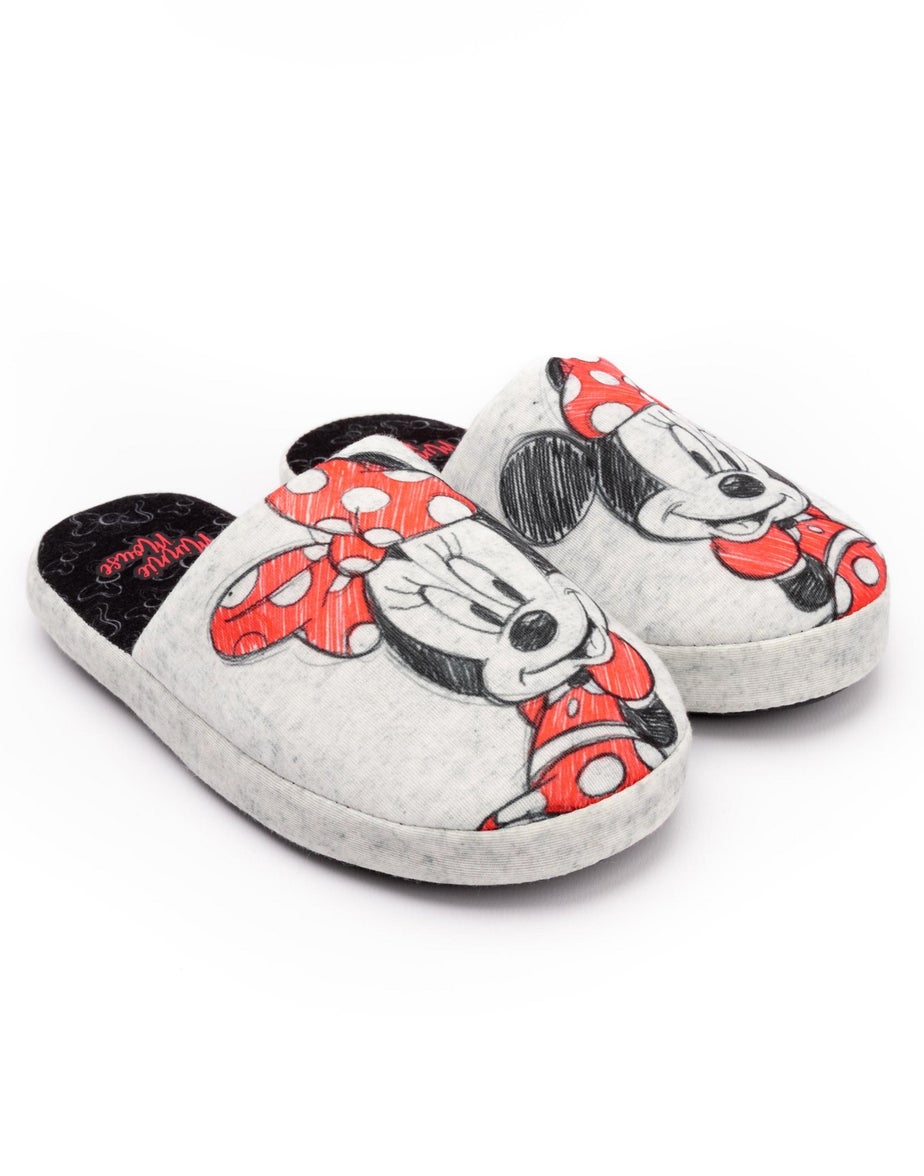 Disney Grey Minnie Mouse Sketch Placement Print Mule Slippers