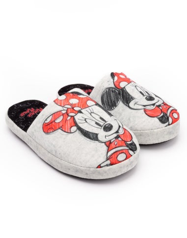 Disney Grey Minnie Mouse Sketch Placement Print Mule Slippers