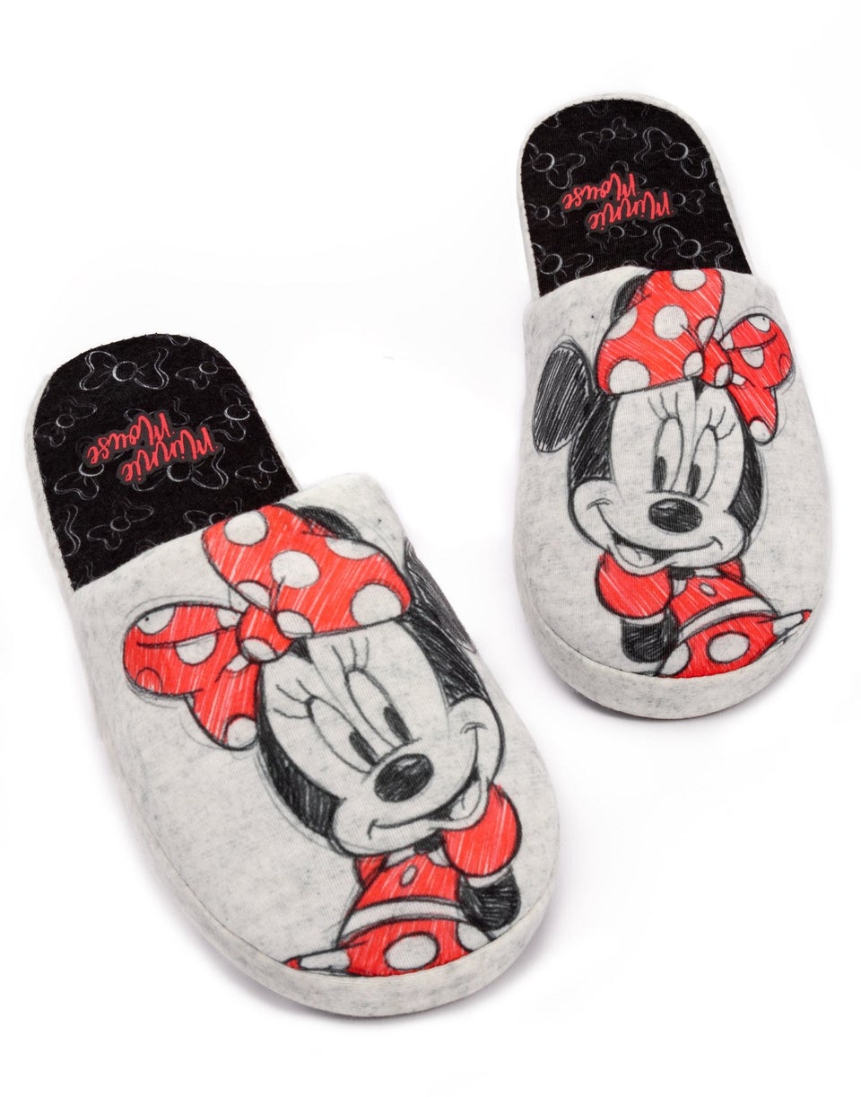 Disney Grey Minnie Mouse Sketch Placement Print Mule Slippers