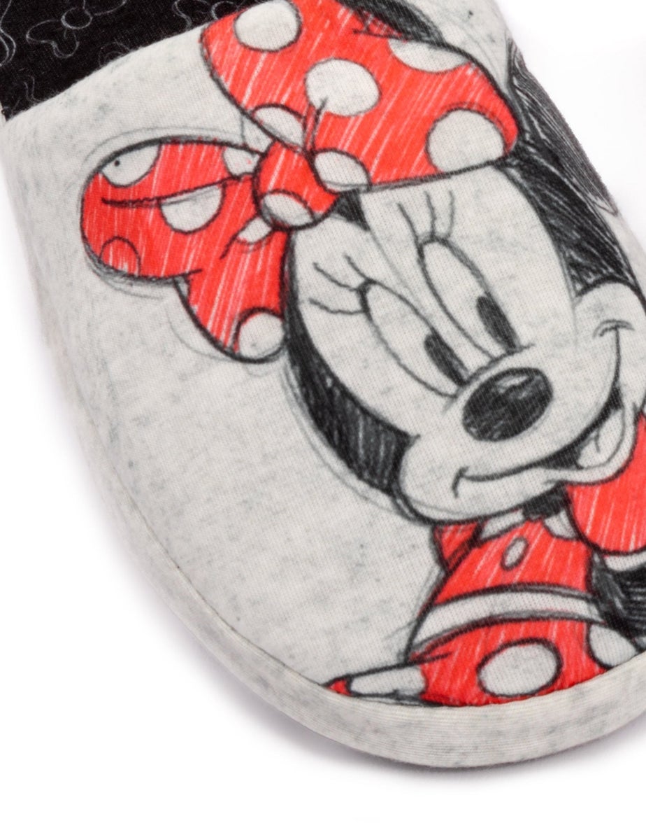 Disney Grey Minnie Mouse Sketch Placement Print Mule Slippers