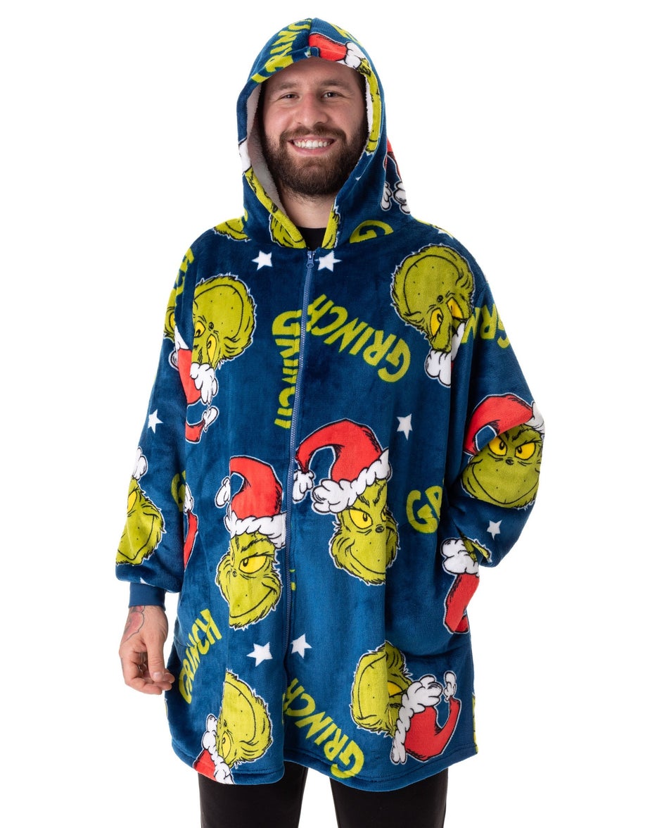 The Grinch Multicoloured Character Face Zip Through Blanket Hoodie