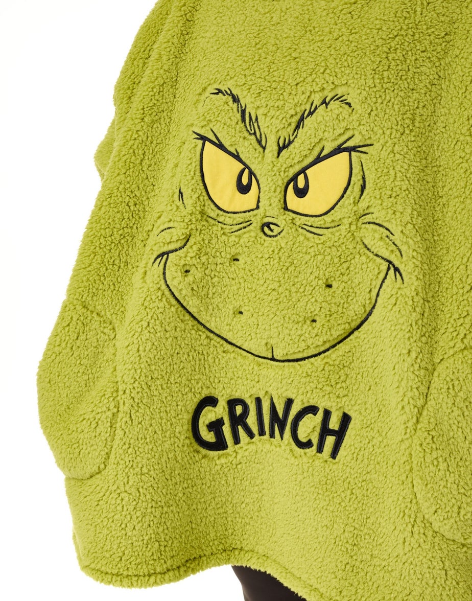 The Grinch Green Novelty Face Blanket Hoodie