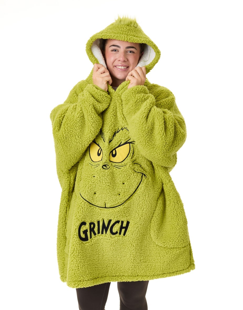 The Grinch Green Novelty Face Blanket Hoodie