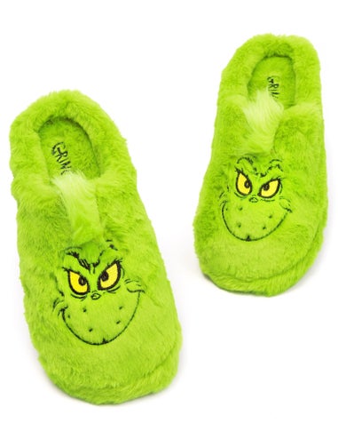 The Grinch Green Embroided Face Mule Slippers
