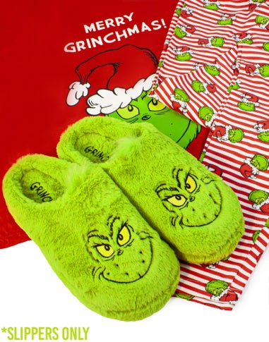 The Grinch Green Embroided Face Mule Slippers