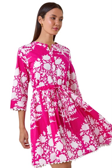 Roman Fuchsia Floral Button Smock Dress