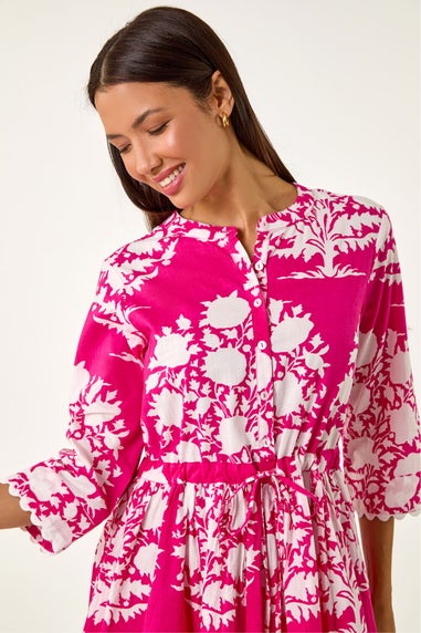 Roman Fuchsia Floral Button Smock Dress