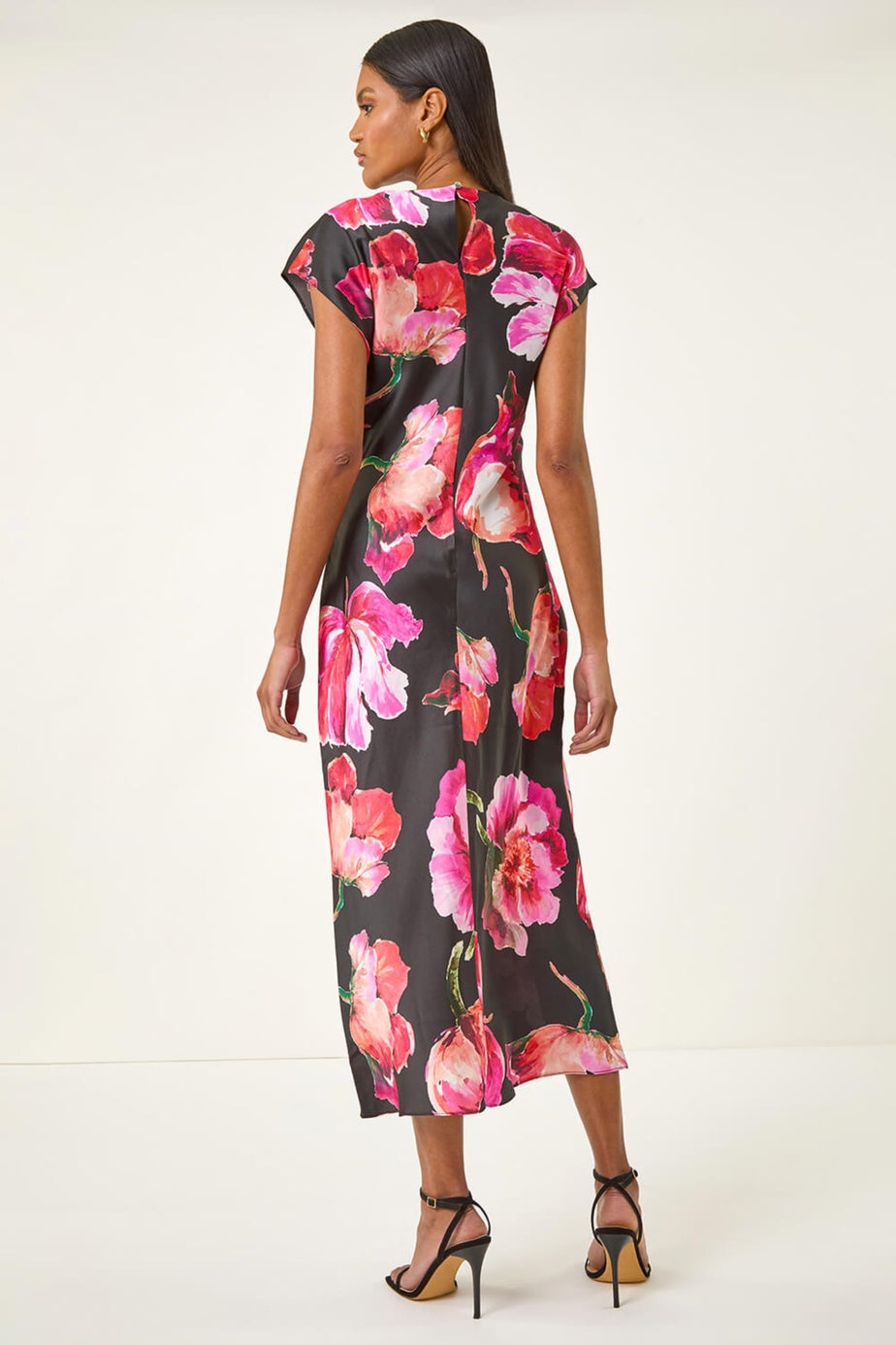 Roman Black Floral Printed Wrap Detail Midi Dress