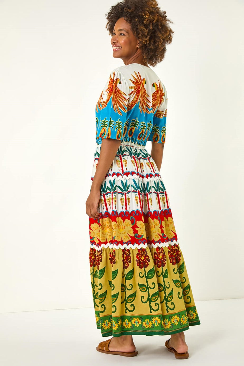 Roman Red Tropical Print V-Neck Maxi Dress