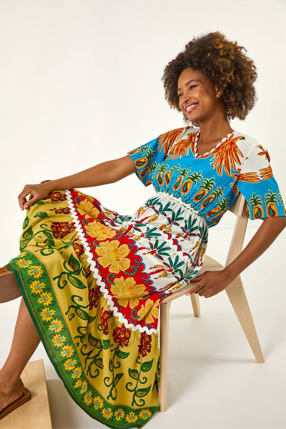 Roman Red Tropical Print V-Neck Maxi Dress